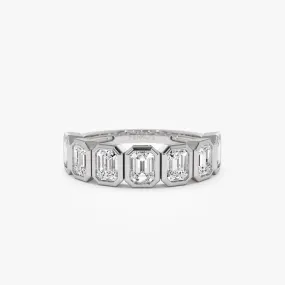 1.45 ctw 14k Bezel Setting Seven Stone Emerald Cut Lab Grown Diamond Wedding Ring - Zoey