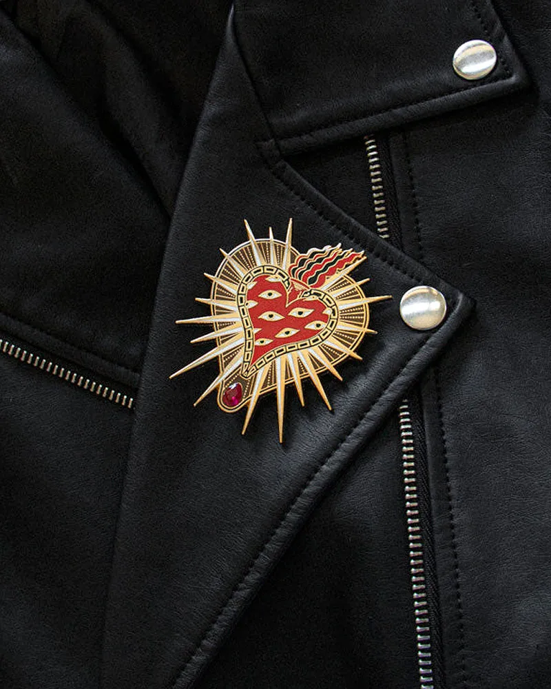 18kt Gold Sacred Heart Large Pin Brooch