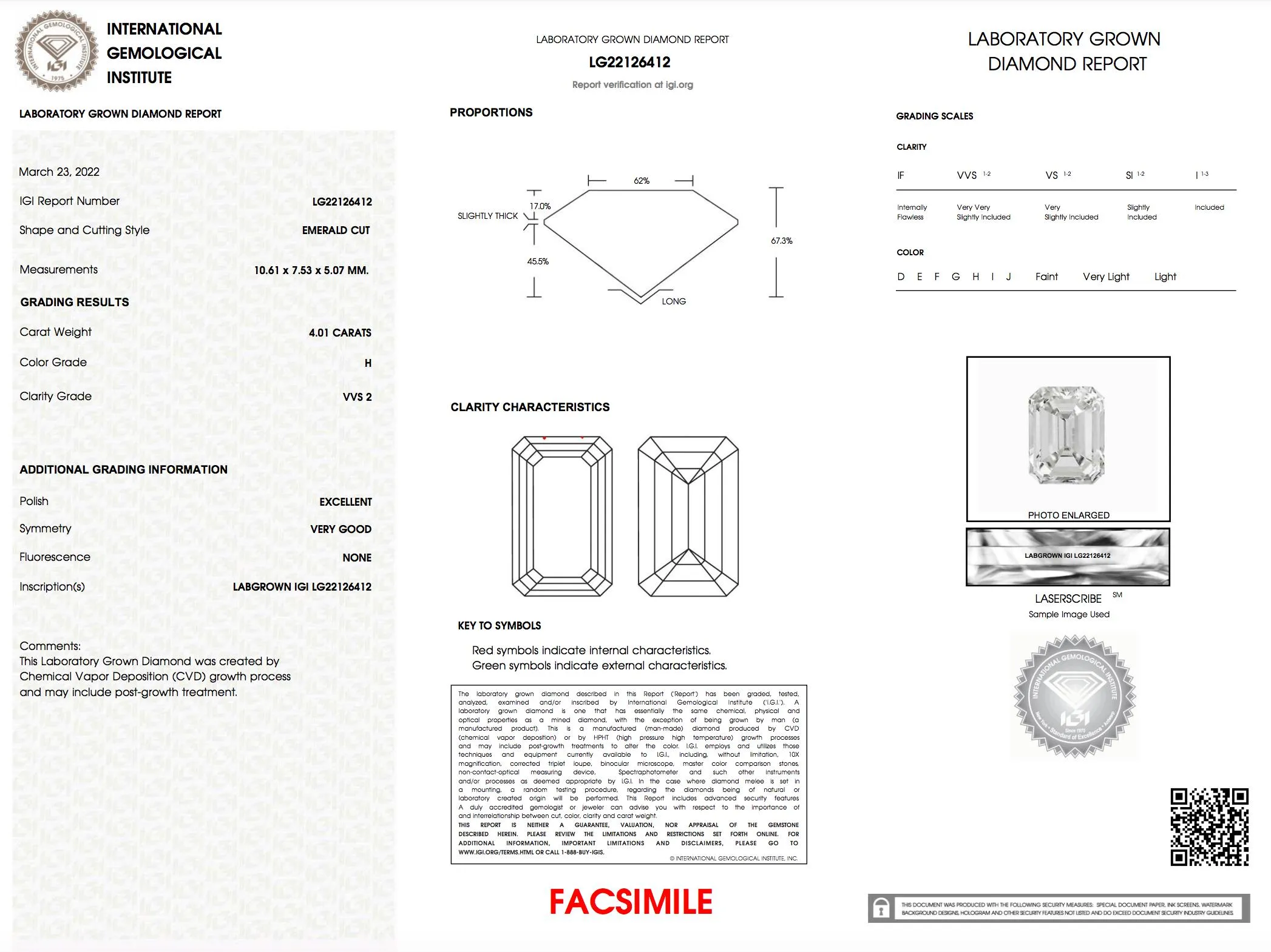 4.01 carat, H Color, VVS2 Clarity, Loose Lab Grown Diamond CVD | IGI Certified