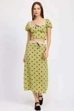 Adeline Green Polka Dot Midi Skirt