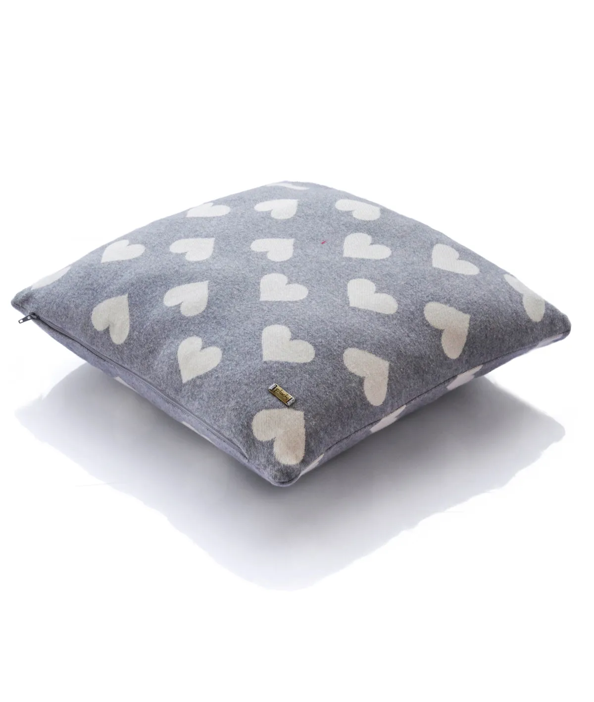 All Over Hearts Cotton Knitted Decorative Light Grey Melange & Natural Color 16 x 16 Inches Cushion Cover