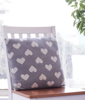 All Over Hearts Cotton Knitted Decorative Light Grey Melange & Natural Color 16 x 16 Inches Cushion Cover