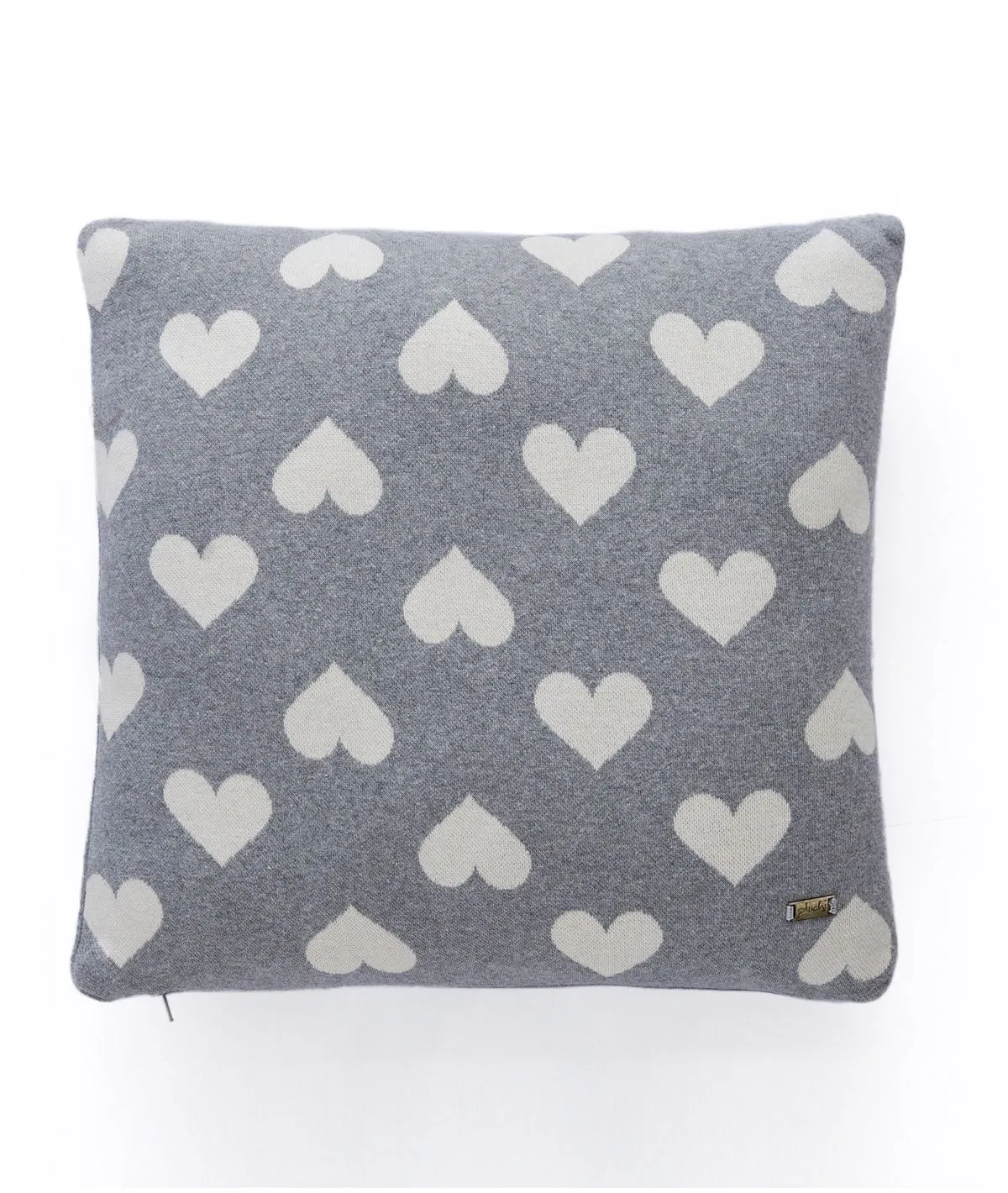 All Over Hearts Cotton Knitted Decorative Light Grey Melange & Natural Color 16 x 16 Inches Cushion Cover