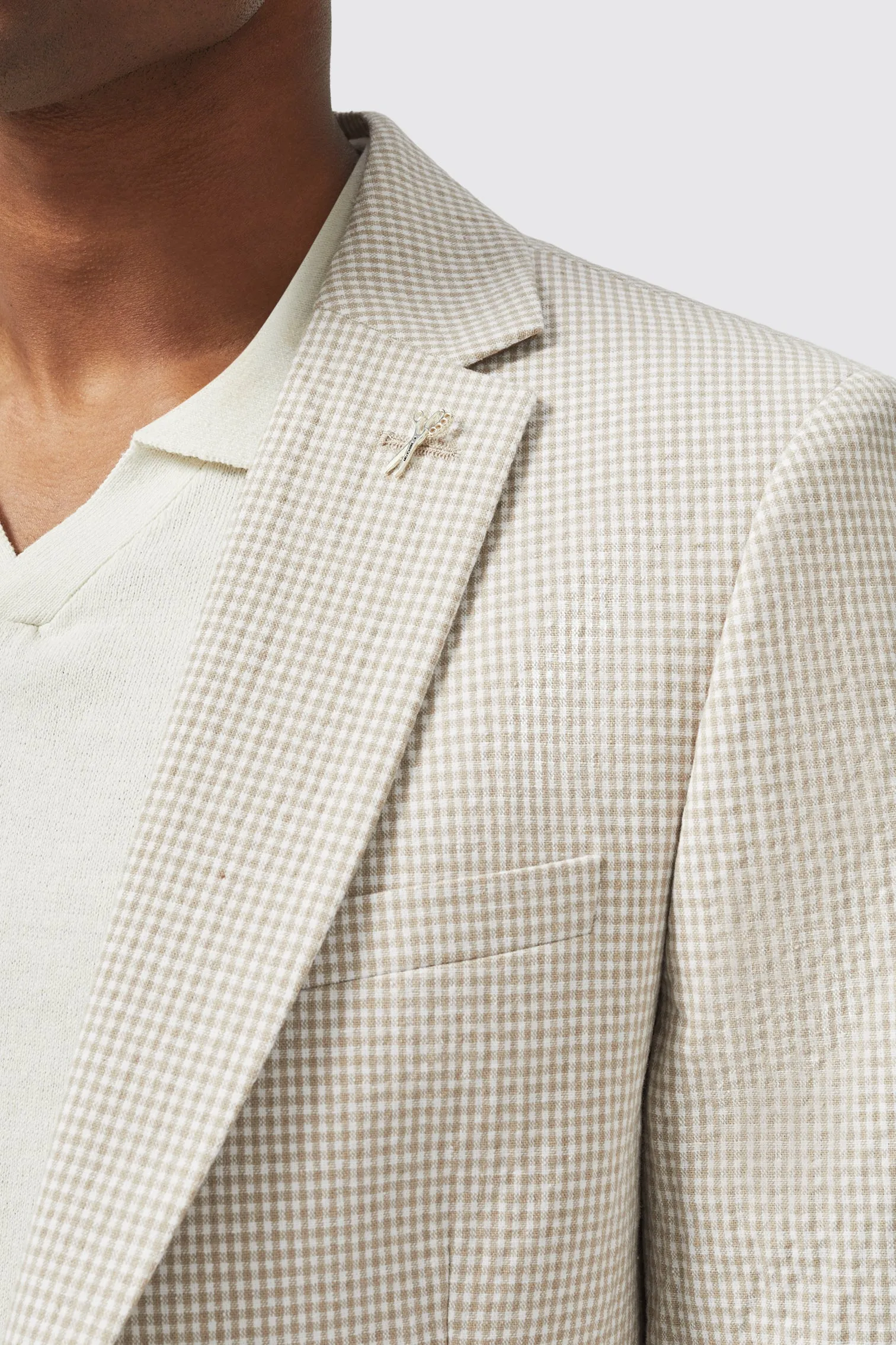 Atherton Slim Fit Cream Check Cotton Jacket - ARCHIVE