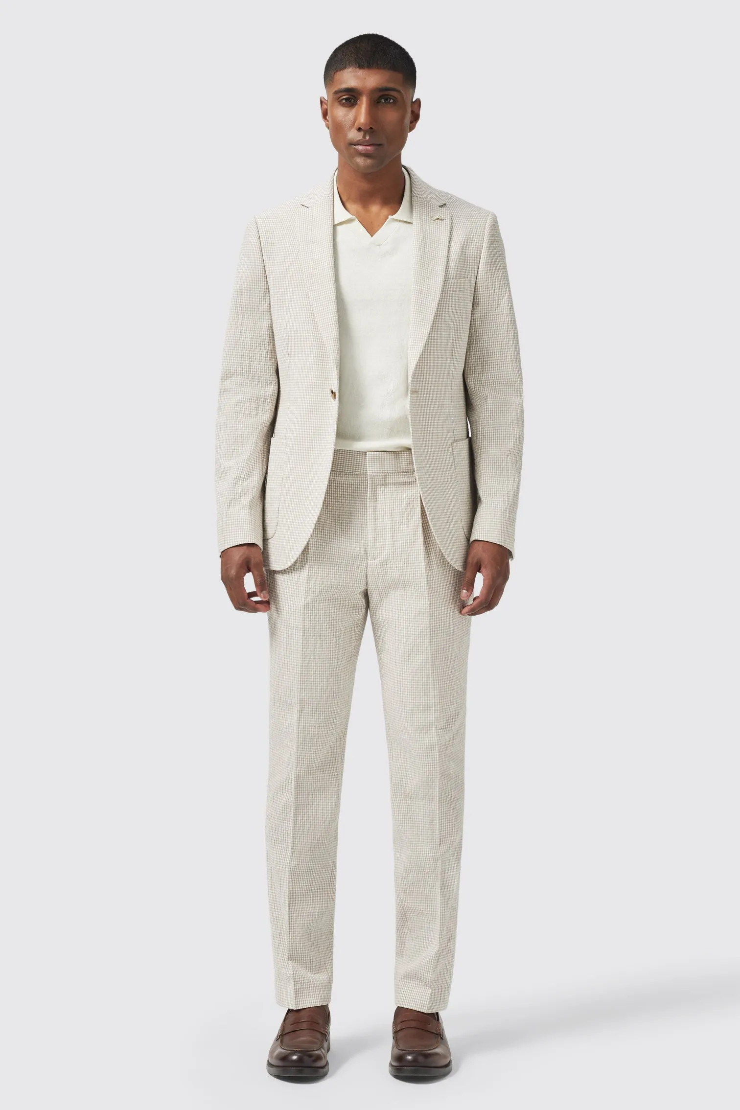 Atherton Slim Fit Cream Check Cotton Jacket - ARCHIVE