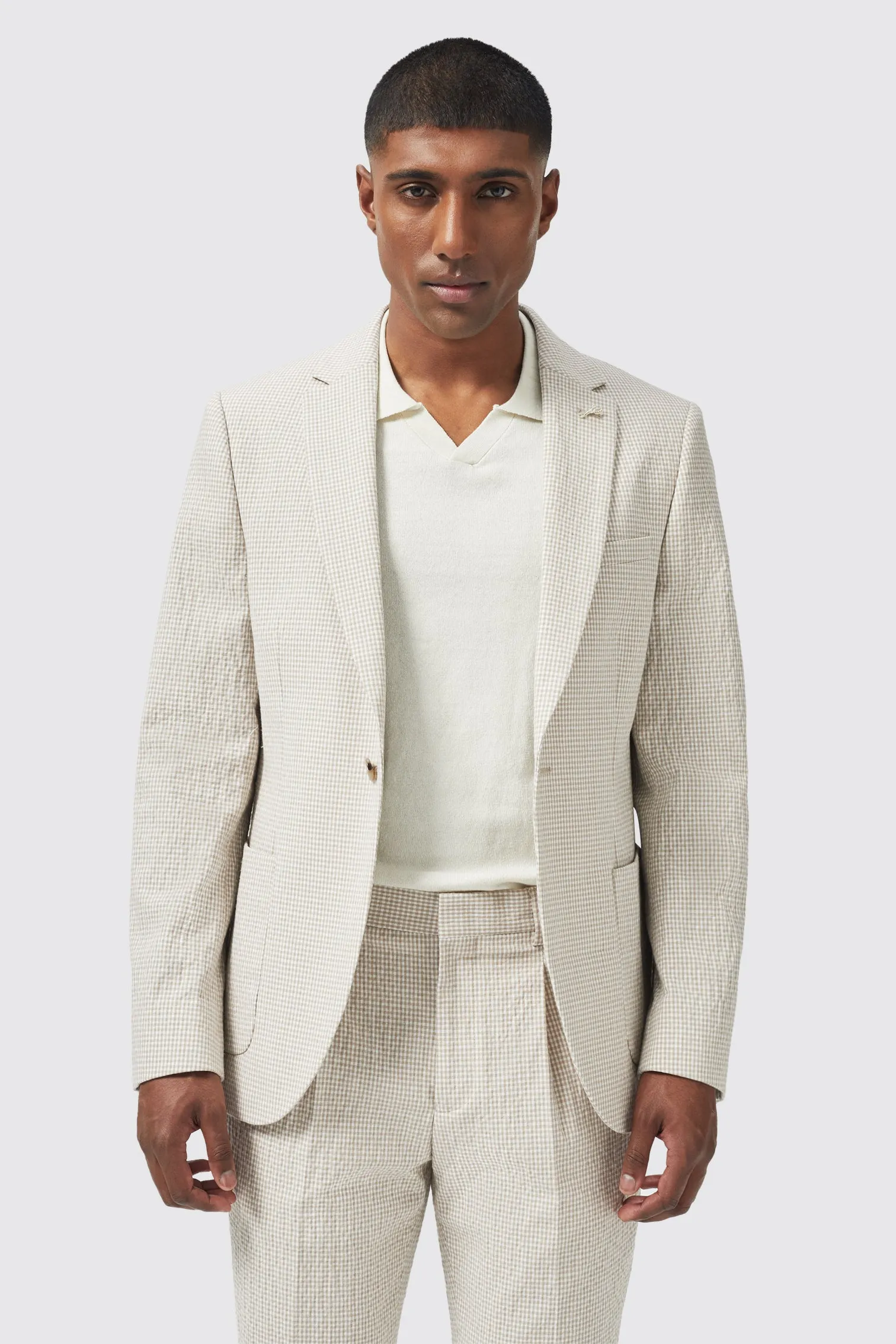 Atherton Slim Fit Cream Check Cotton Jacket - ARCHIVE