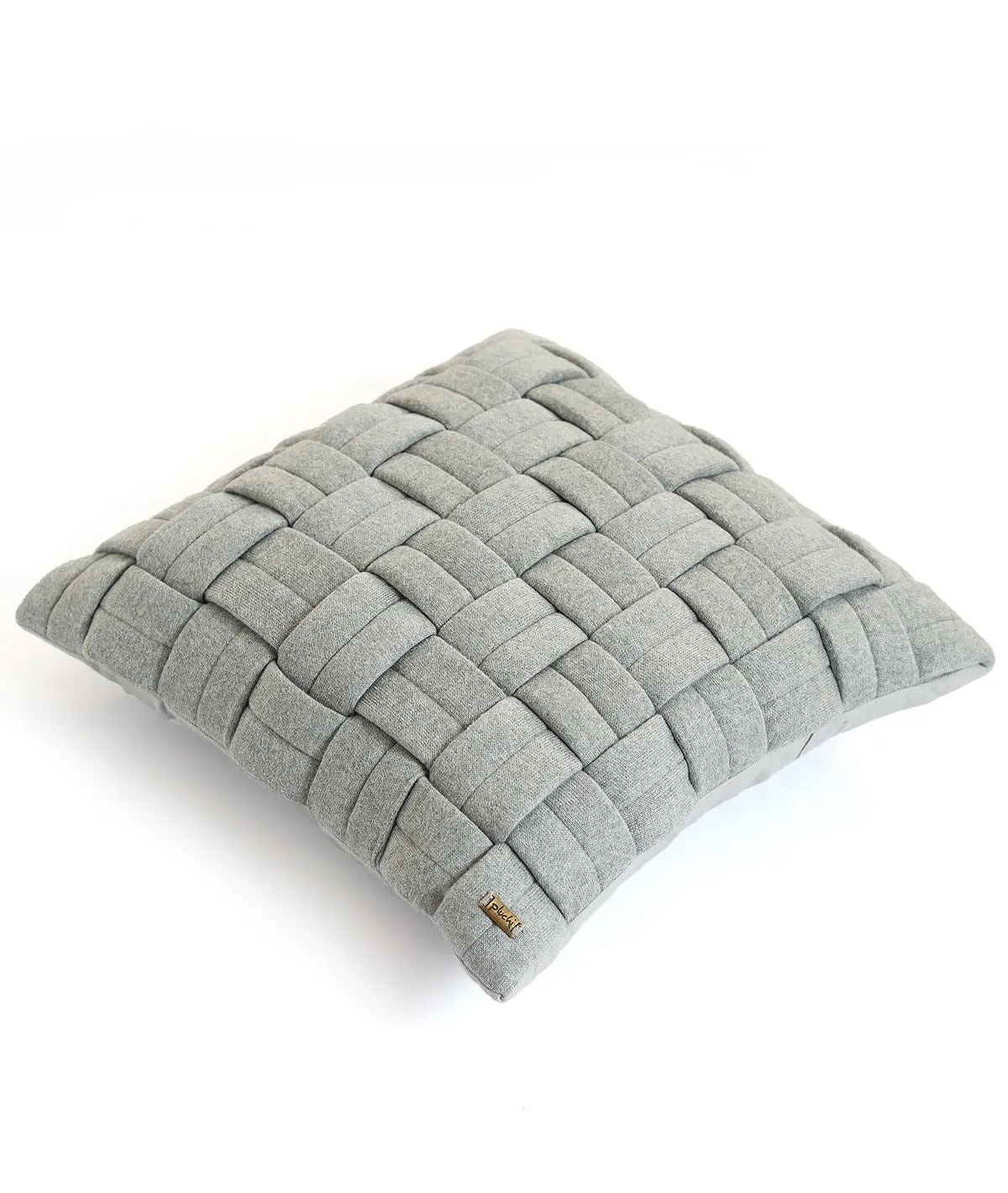 Basket Knit Cotton Knitted Decorative Light Grey Melange Color 16 x 16 Inches Cushion Cover