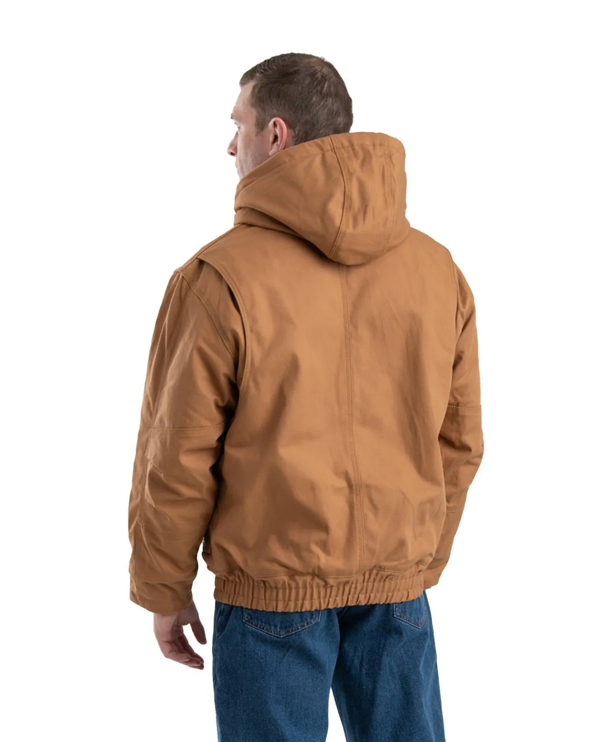 Berne Apparel Mens Flame Resistant Hooded Brown Duck Cotton Blend Chore Jacket