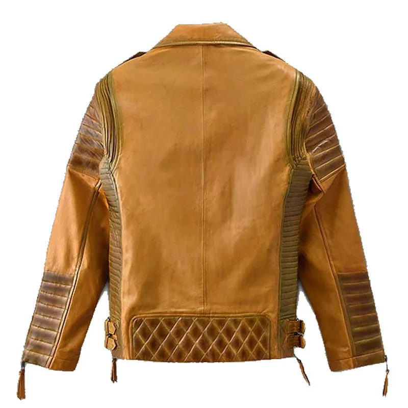 Best Style Fashion Biker Boys Charles Burnt Mustard Leather Jacket