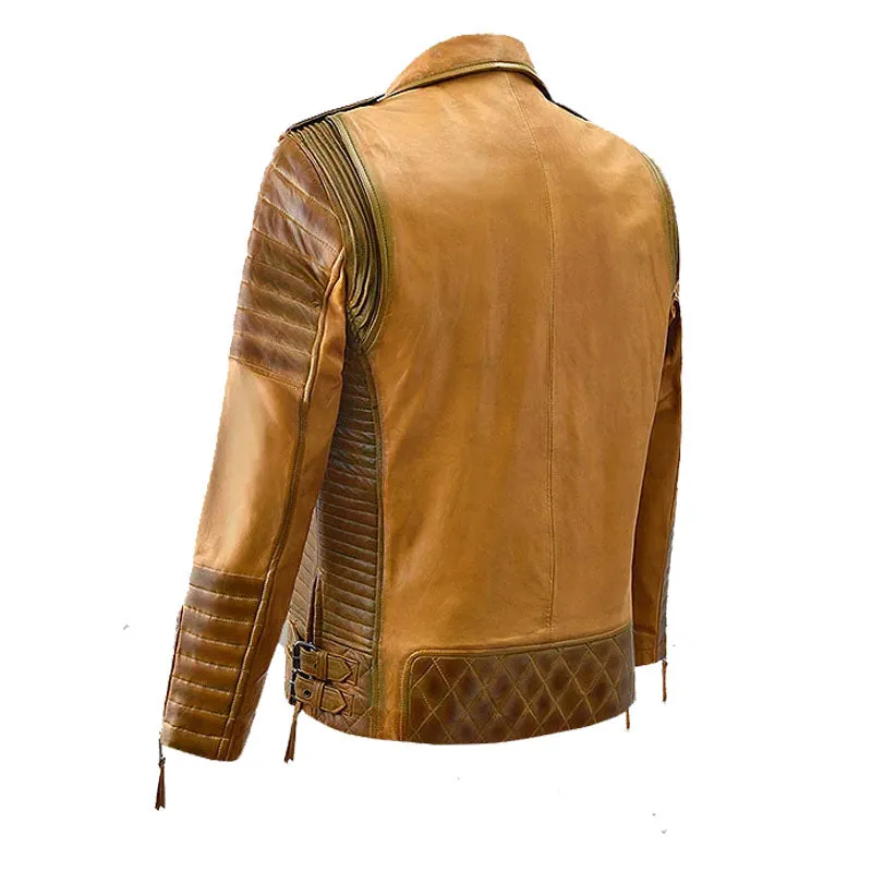 Best Style Fashion Biker Boys Charles Burnt Mustard Leather Jacket