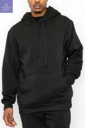 Black Fleece Pullover Hoodie with Kangaroo Pocket