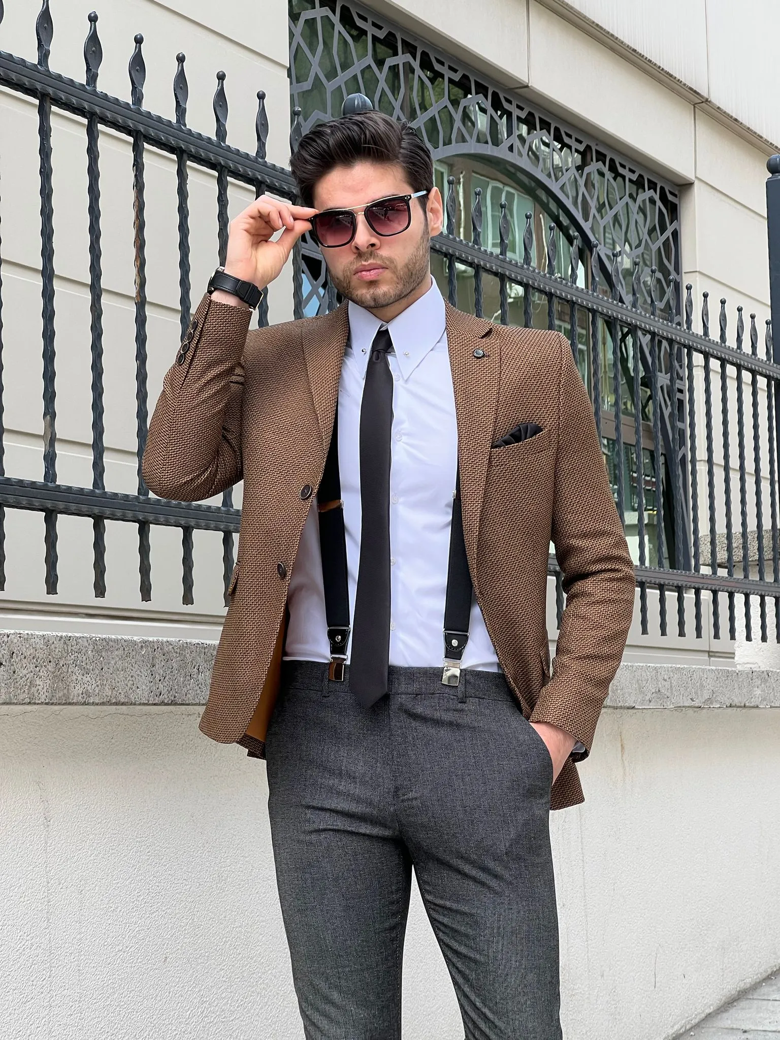 Bojoni Montebello Slim Fit High Quality Knitted Camel Blazer