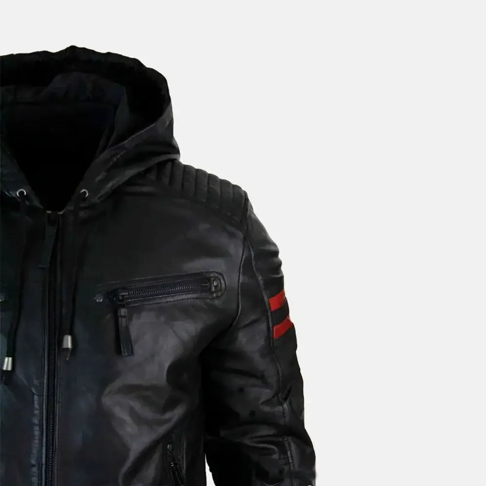 Caspian Men's Real Leather Jacket With Hood