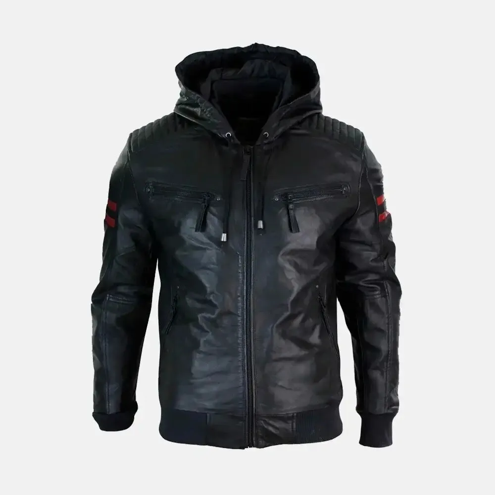 Caspian Men's Real Leather Jacket With Hood