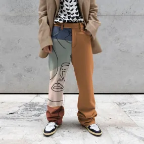 Casual color-blocking fashion street trousers