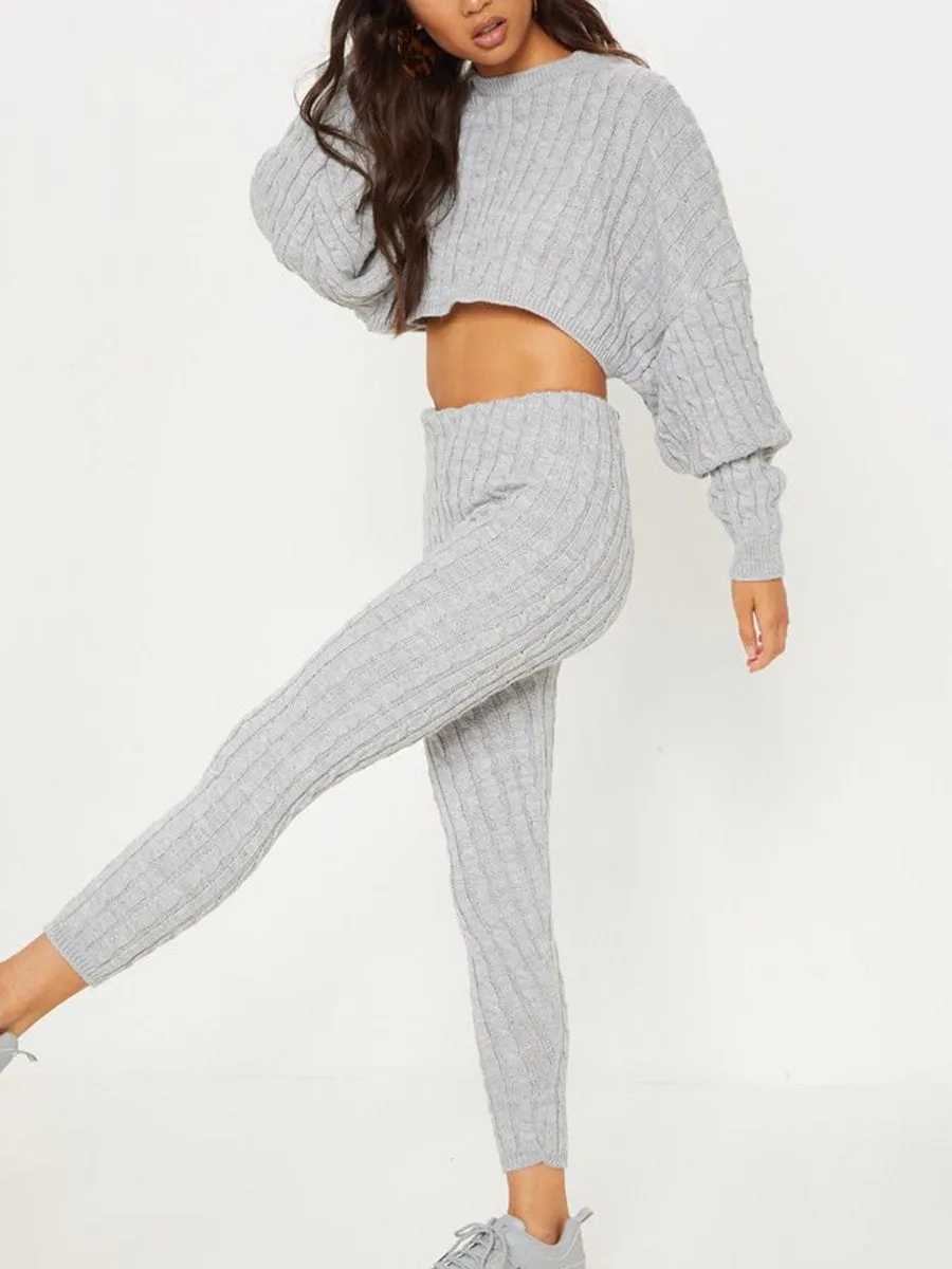 Casual Loose Plain Knit Set