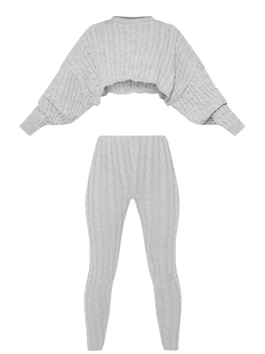 Casual Loose Plain Knit Set