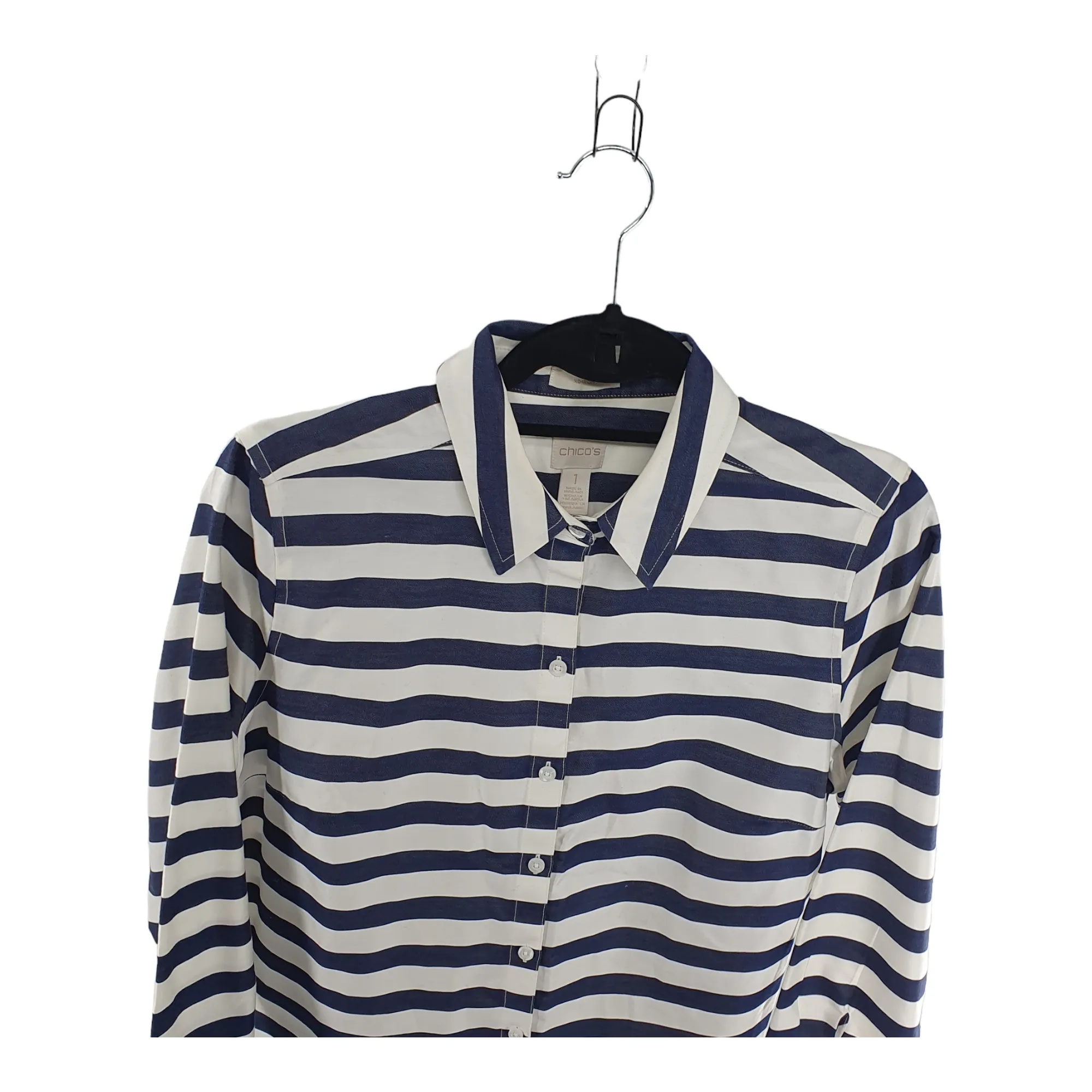 Chicos Vertical Blue & White Stripe Shirt - Medium