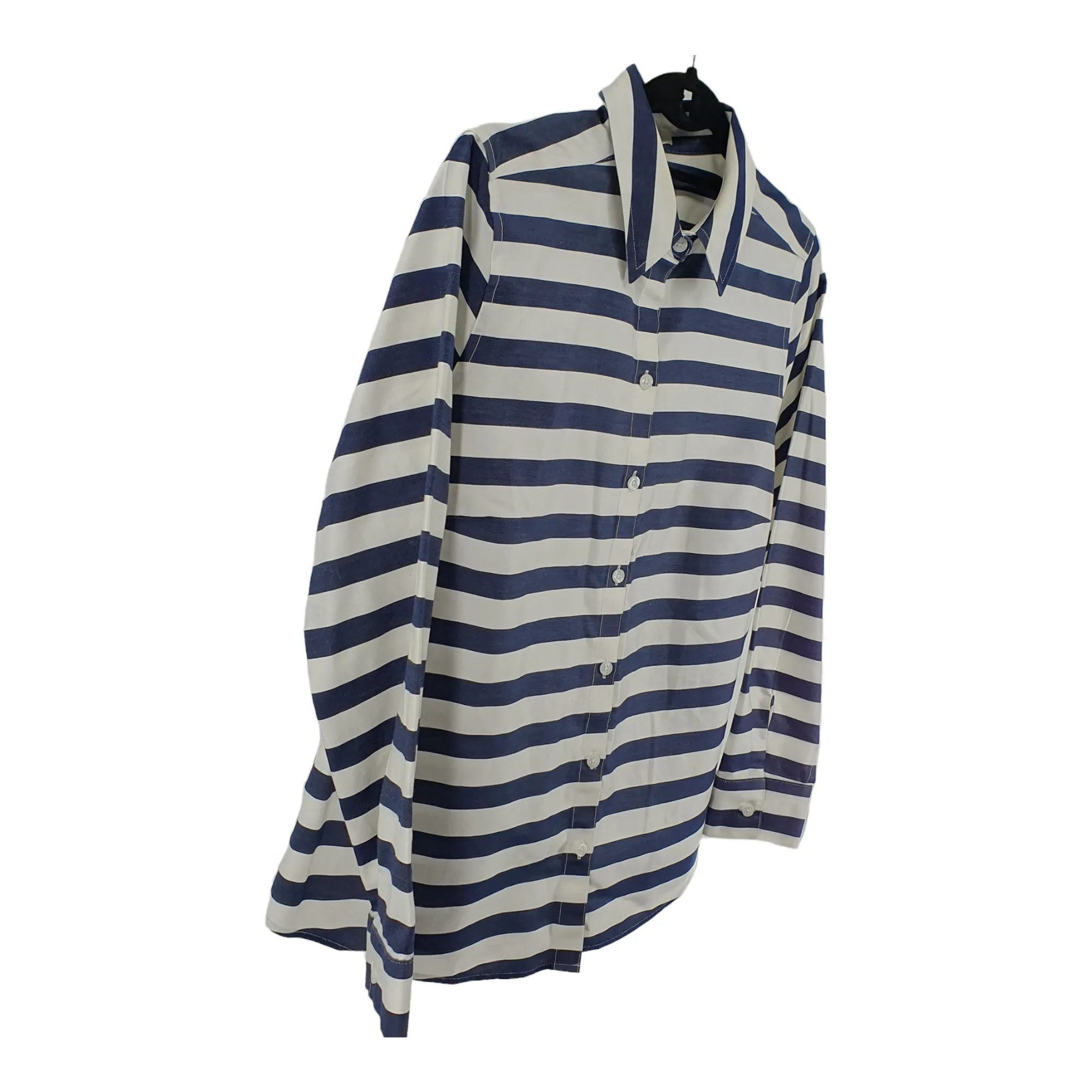 Chicos Vertical Blue & White Stripe Shirt - Medium