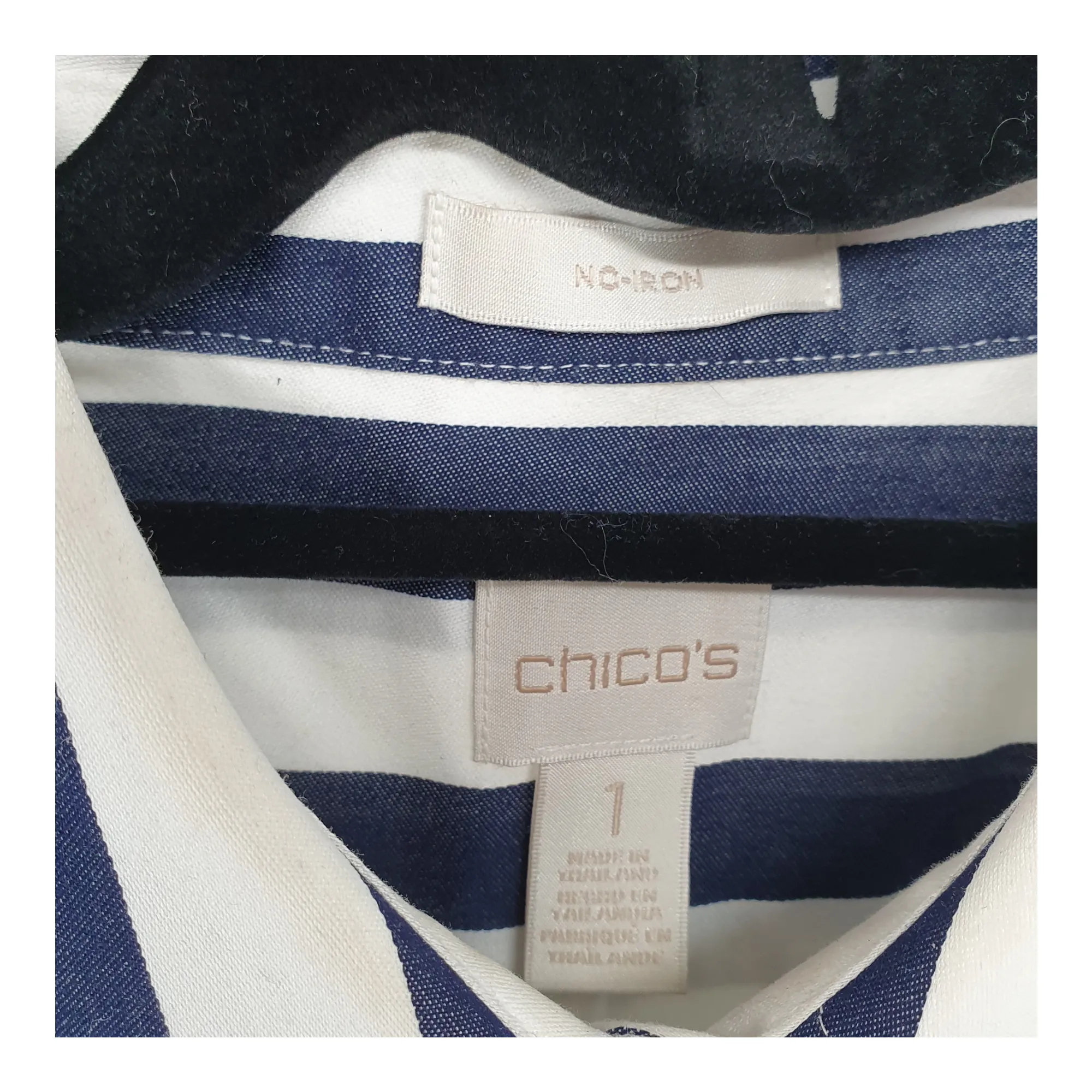 Chicos Vertical Blue & White Stripe Shirt - Medium