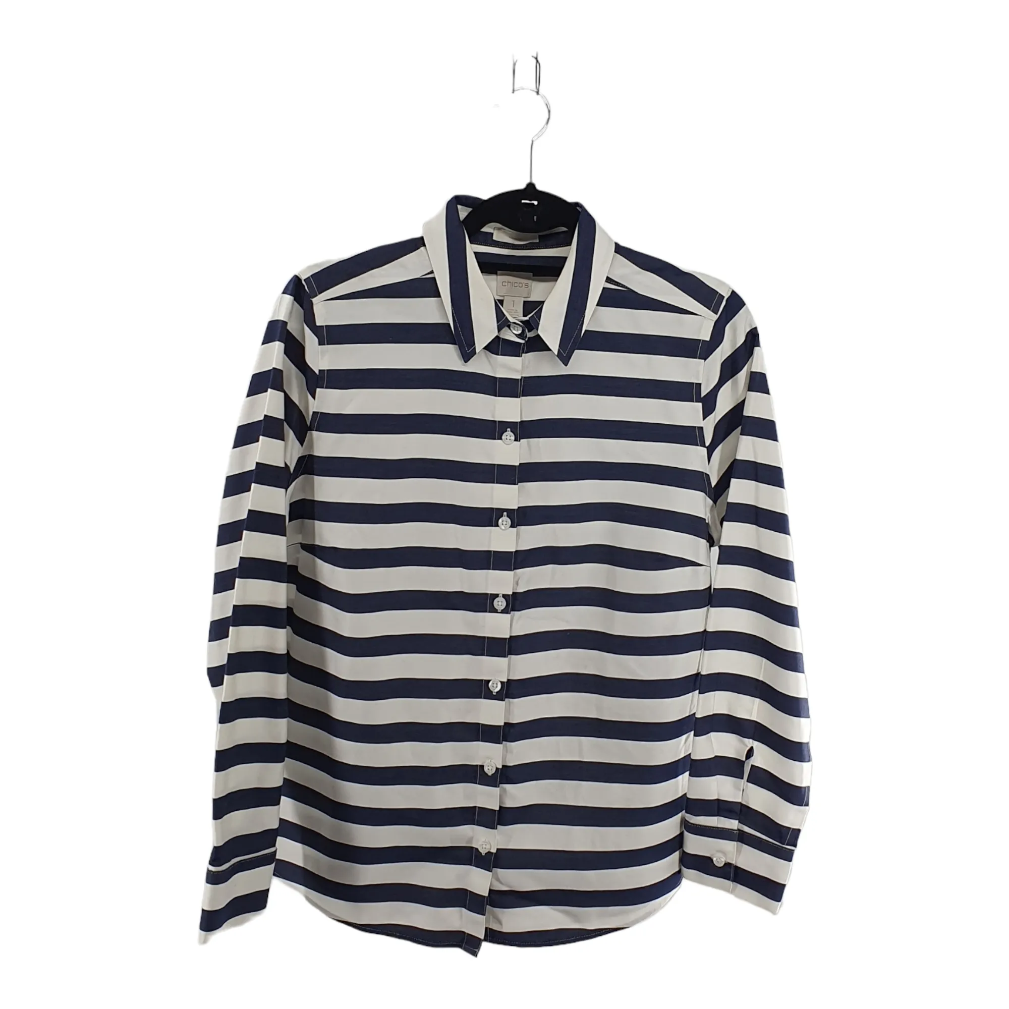 Chicos Vertical Blue & White Stripe Shirt - Medium