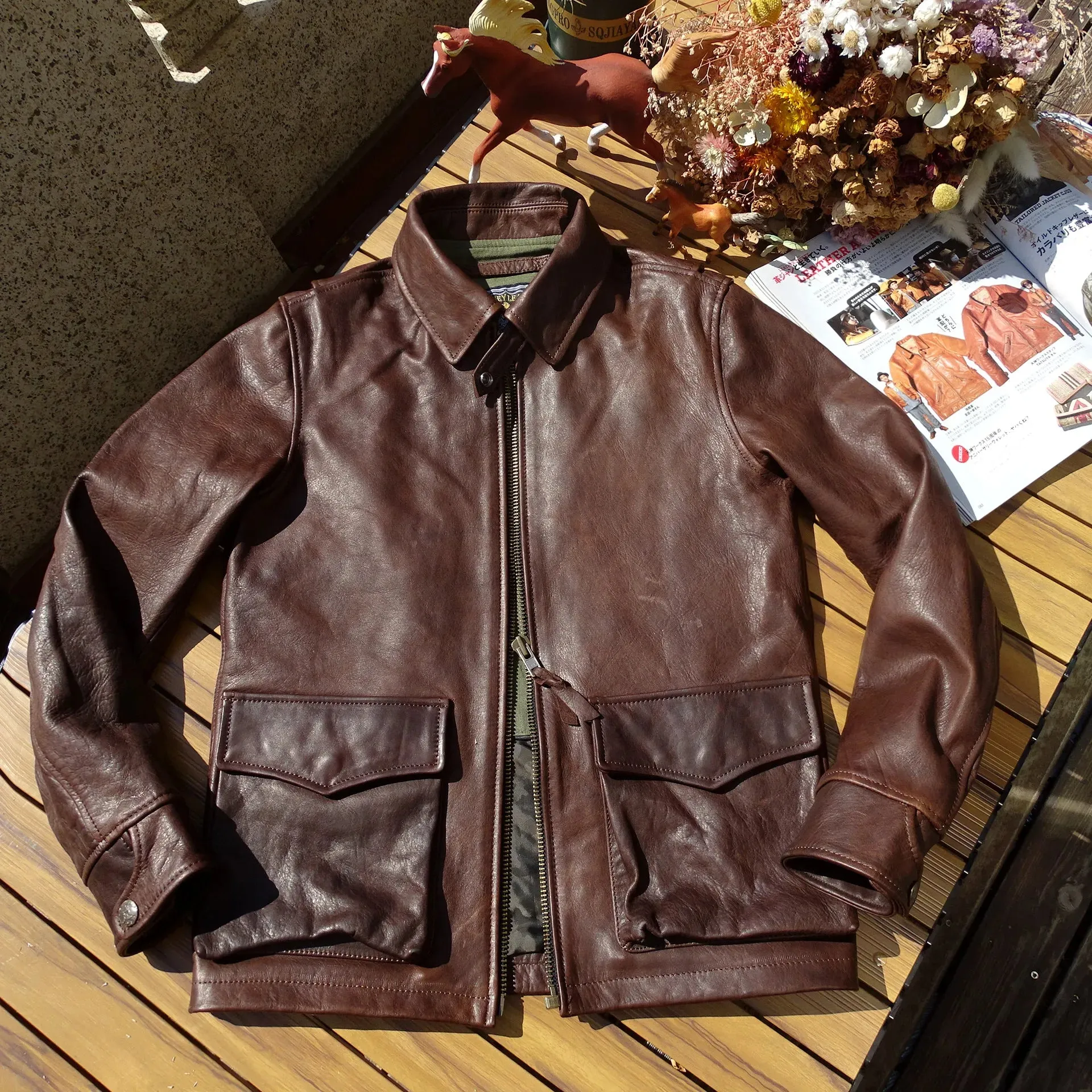 Commander's Leather Tanker Jacket - Horsehide, Slim Fit, Military Style