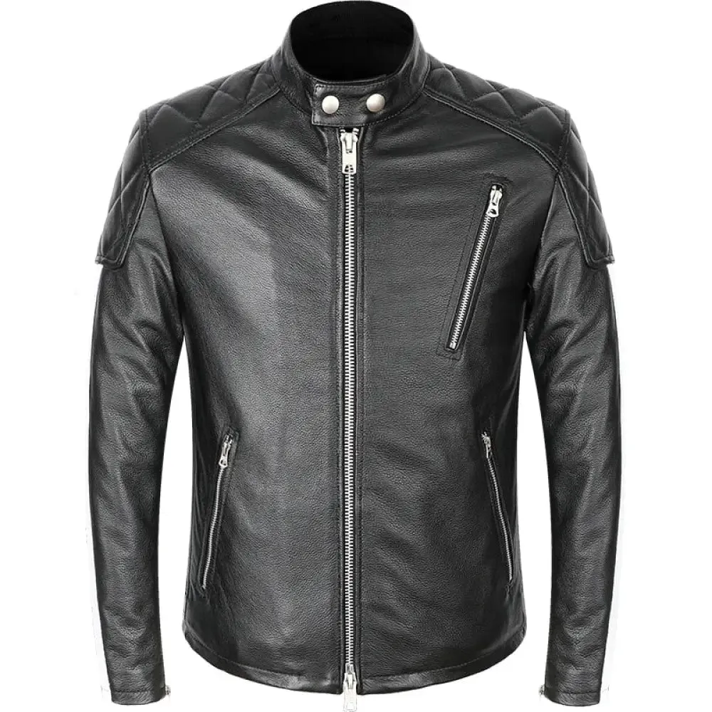 Dean Black Real Cowhide Biker Leather Jacket