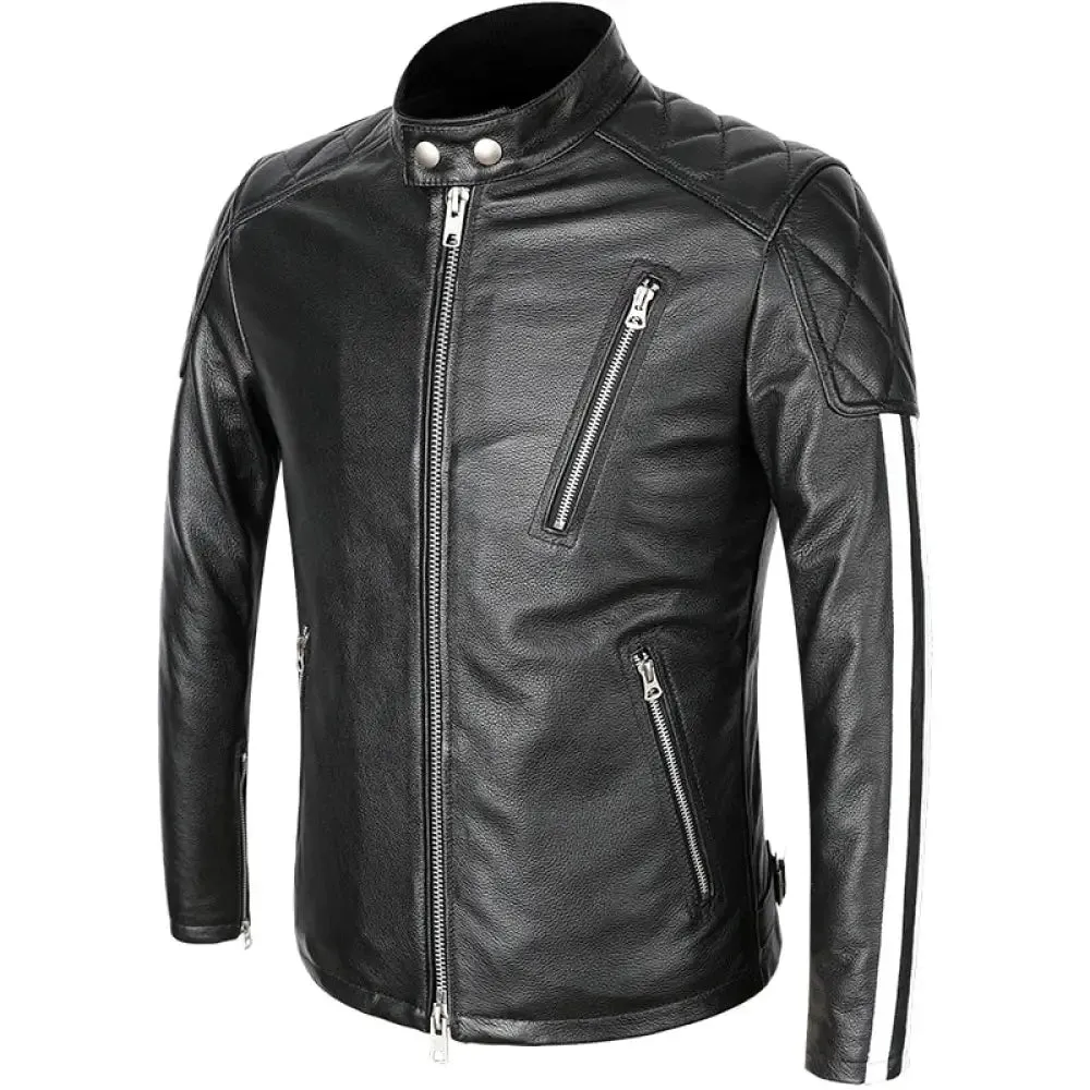 Dean Black Real Cowhide Biker Leather Jacket