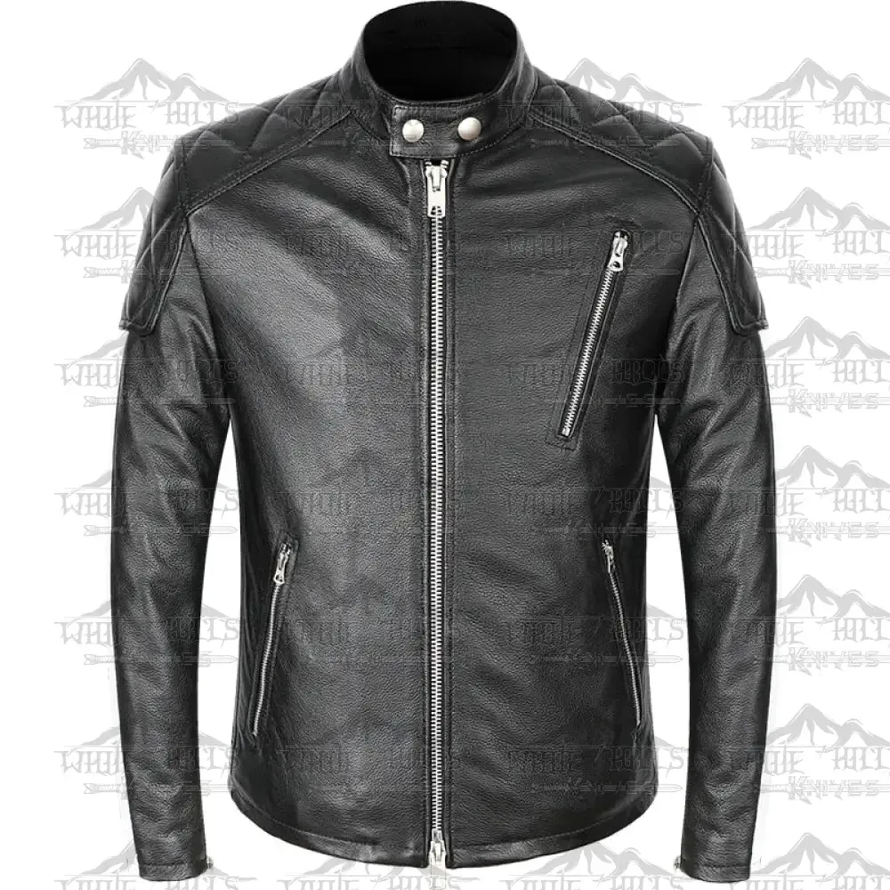 Dean Black Real Cowhide Biker Leather Jacket