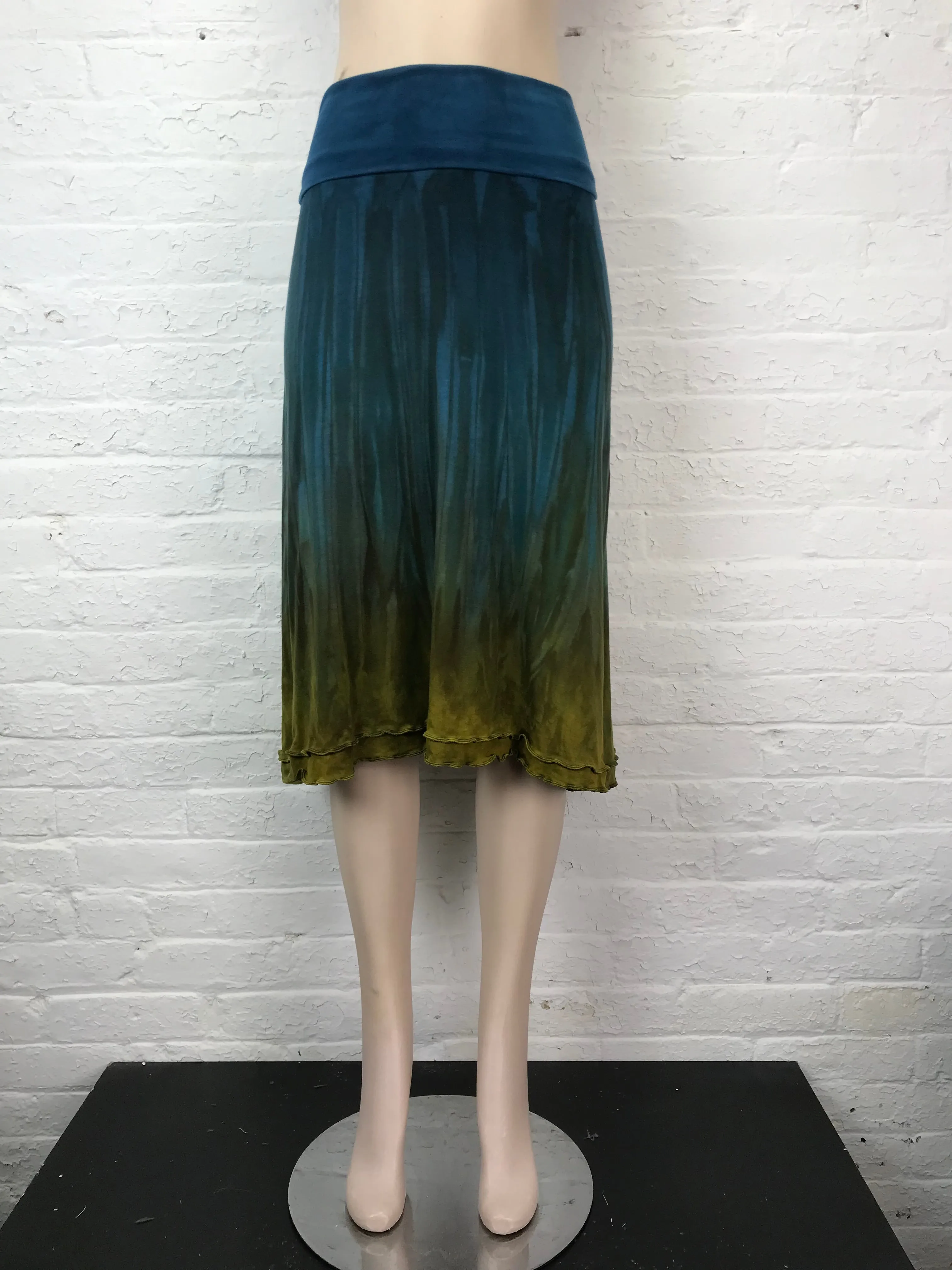 Double Ruffle Midi Skirt in Golden Grove Ombre