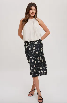 F2F Floral Midi Skirt-Blk