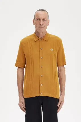 Fred Perry Button Through Knitted Shirt Dark Caramel