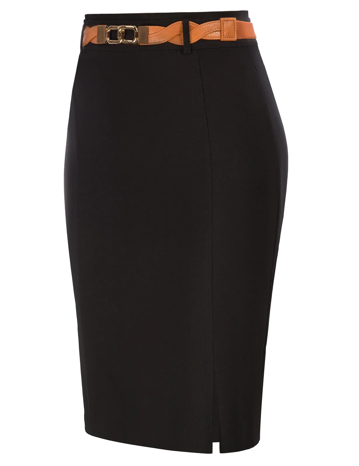 Front Slit Skirt with Belt High Waist Hip-Wrapped Bodycon Skirt