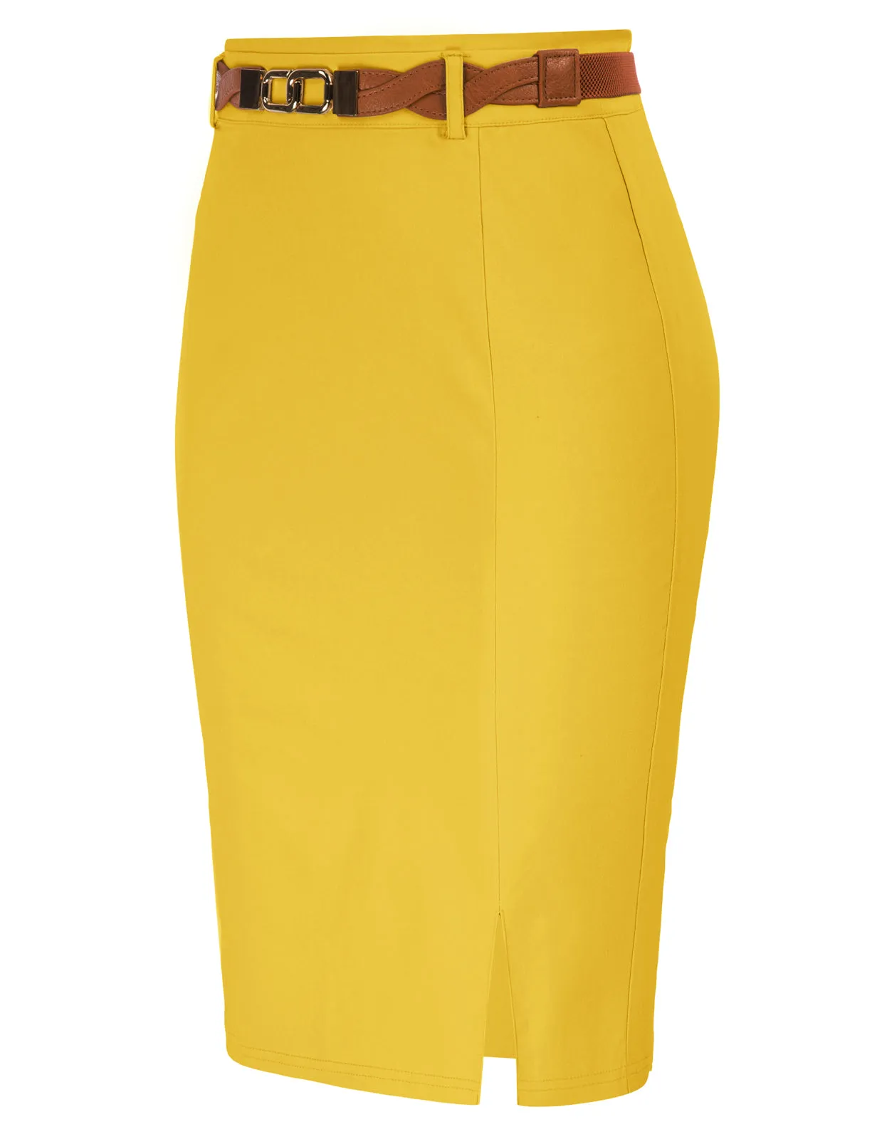 Front Slit Skirt with Belt High Waist Hip-Wrapped Bodycon Skirt