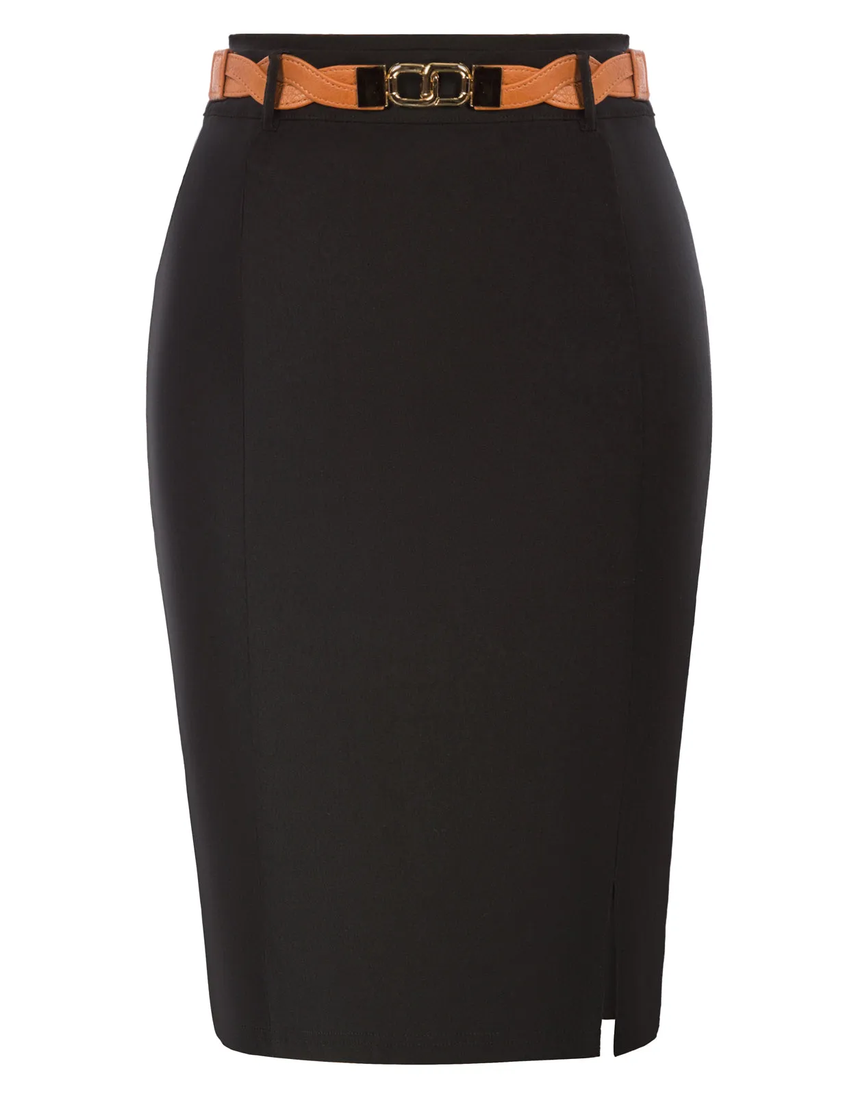 Front Slit Skirt with Belt High Waist Hip-Wrapped Bodycon Skirt