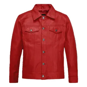 Genuine New Style Best Fashion Biker Red Leather Trucker Jacket