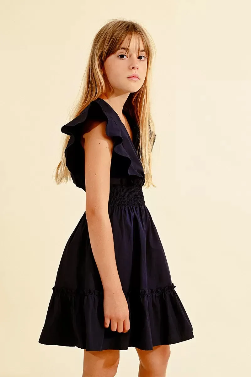 Girls Navy V-Neck Dress