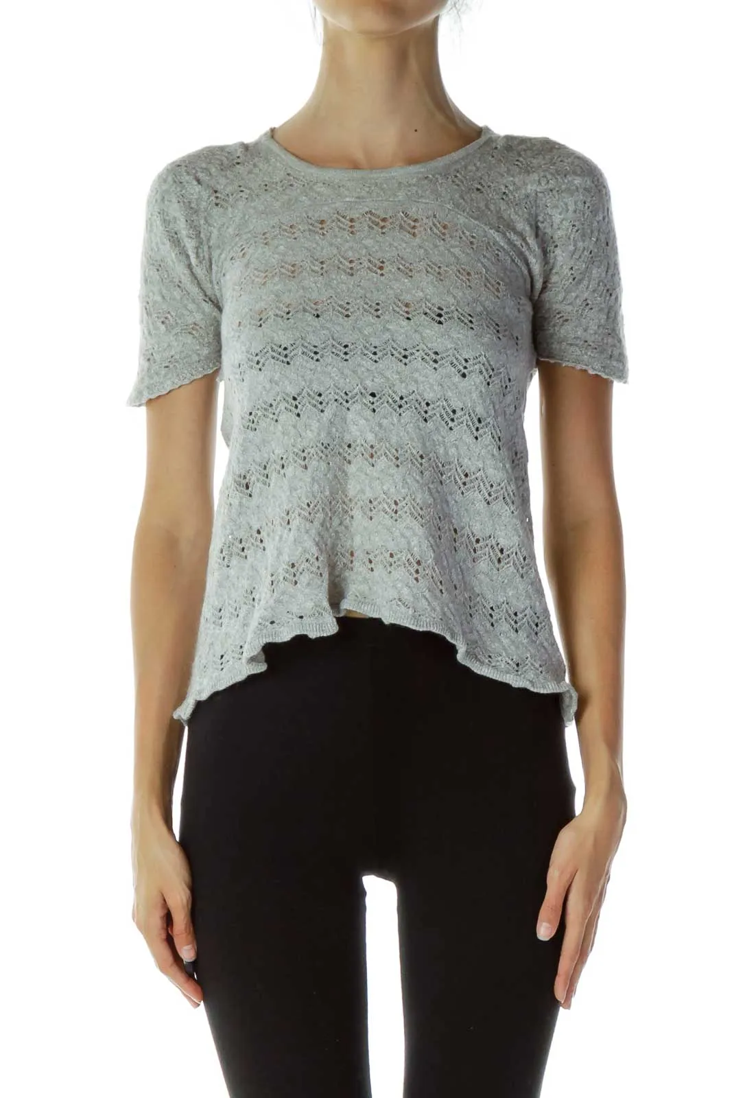 Gray Open-Back Knit Top