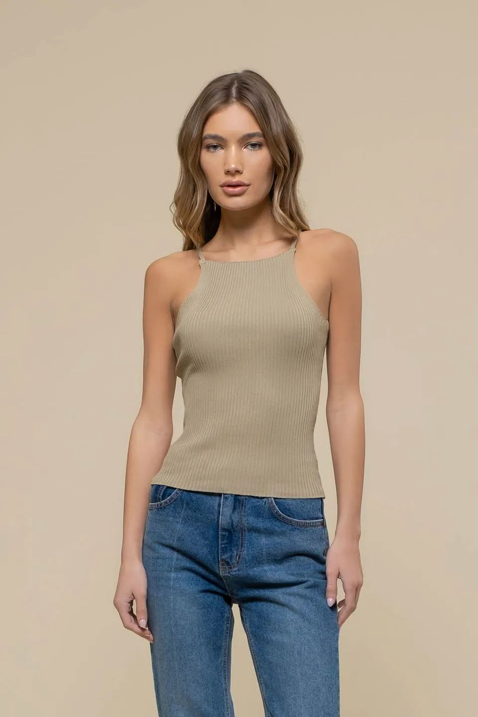 HALTER NECK RIBBED CAMI TOP