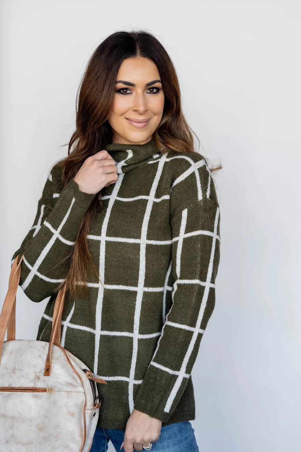 Heathered Grid Turtleneck Sweater