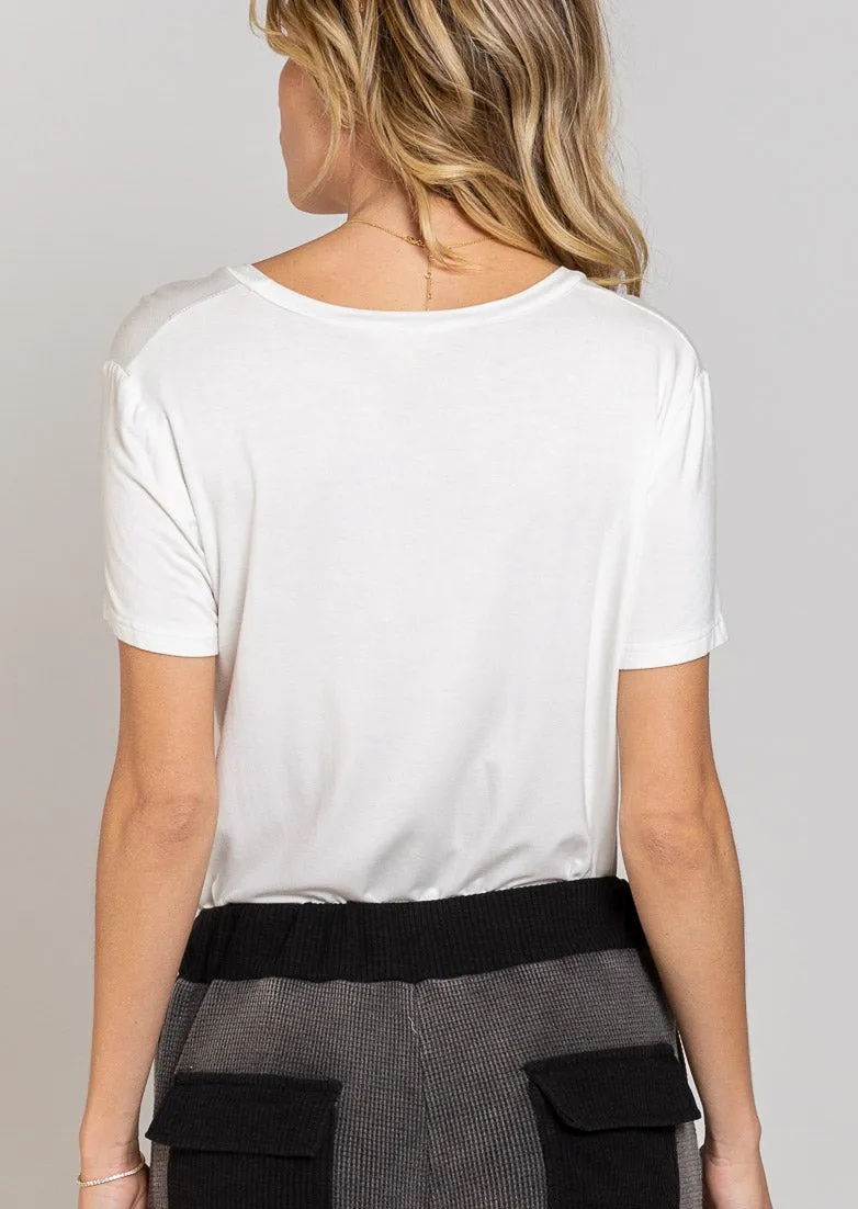 Ivory Scoop Neck Tee #606