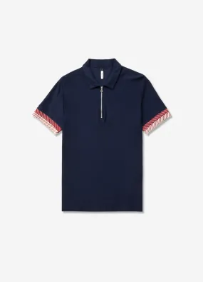 Jacquard Cuff Polo Navy