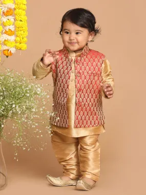 Jashvi SISHU Boy's Maroon Jacket And Rose Gold Ethnic Kurta With Pyjama Set