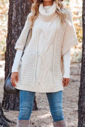 Joskaa Turtleneck Cable Knit Shawl Sweater