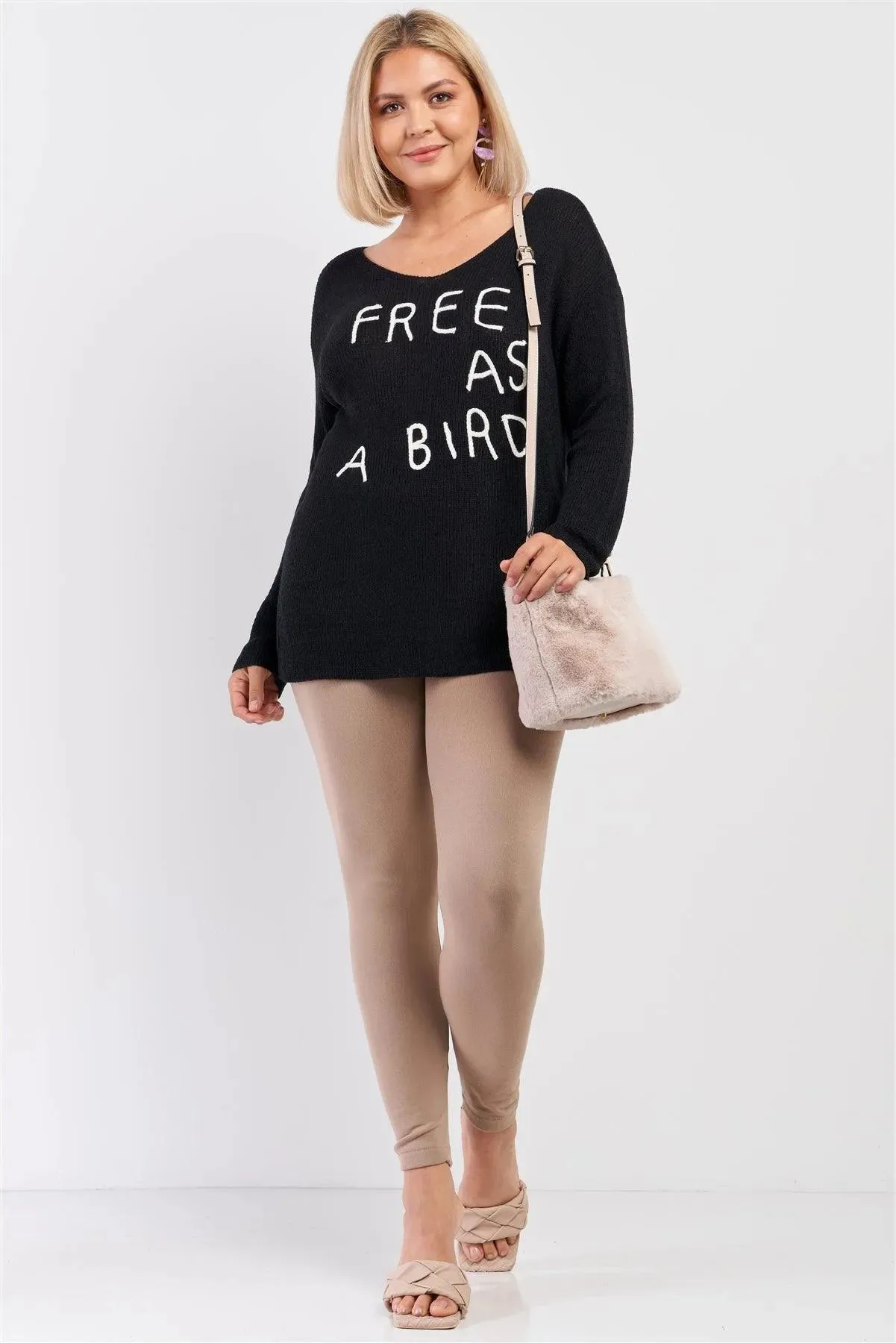 Junior Plus Black "Free As A Bird" Logo Knit Sweater /3-3