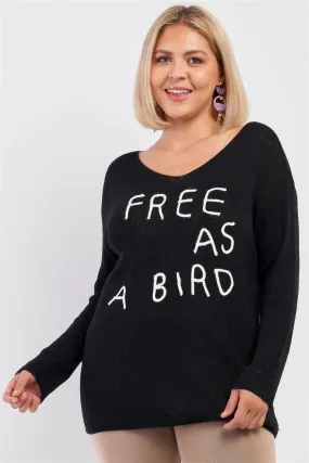 Junior Plus Black "Free As A Bird" Logo Knit Sweater /3-3