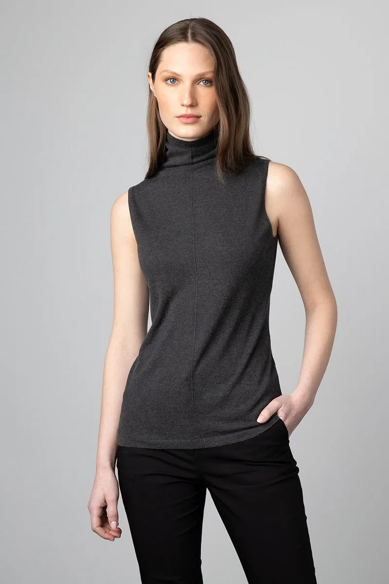 KINROSS CASHMERE - SLEEVELESS SEAMED FUNNEL