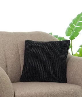 Knitted Purl Black Cotton Knitted Decorative 16 X 16 Inches Cushion Cover