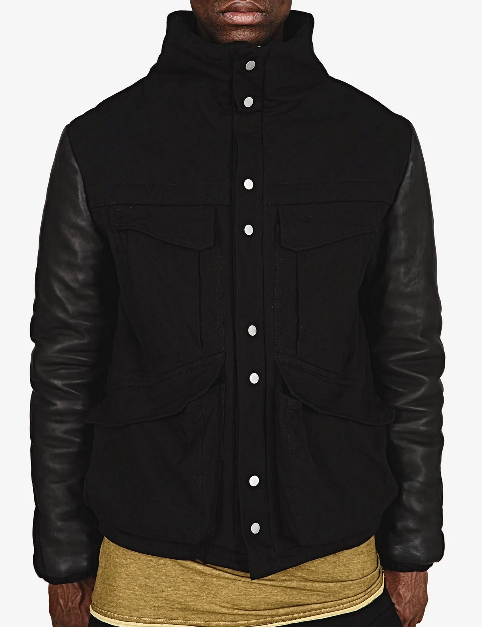 Leather Sleeves Cargo Jacket