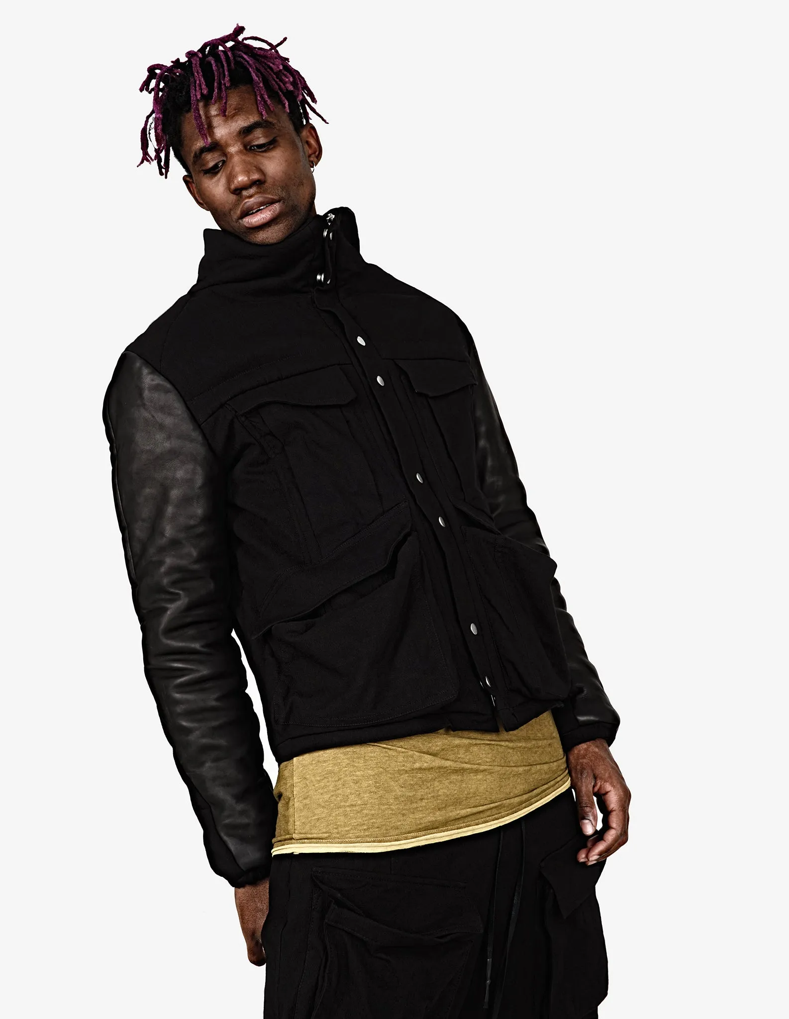 Leather Sleeves Cargo Jacket